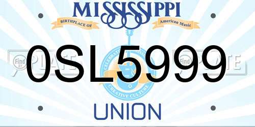 0SL5999 Mississippi License Plate