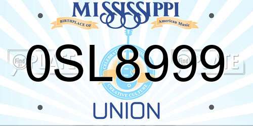 0SL8999 Mississippi License Plate