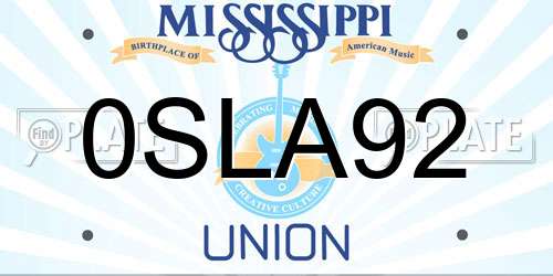 0SLA92 Mississippi License Plate