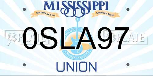 0SLA97 Mississippi License Plate