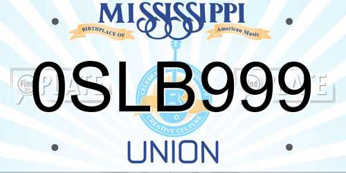 0SLB999 Mississippi License Plate