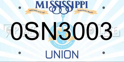 0SN3003 Mississippi License Plate