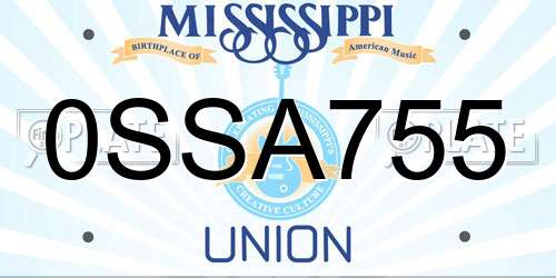 0SSA755 Mississippi License Plate