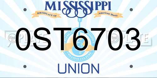 0ST6703 Mississippi License Plate
