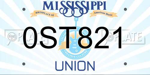 0ST821 Mississippi License Plate