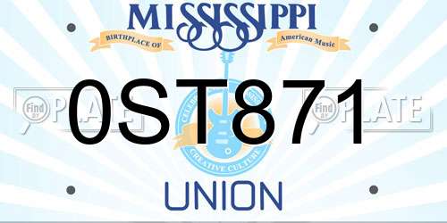 0ST871 Mississippi License Plate