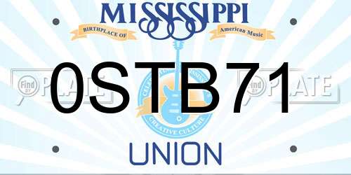 0STB71 Mississippi License Plate