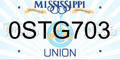 0STG703 Mississippi License Plate