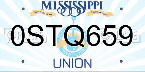 0STQ659 Mississippi License Plate