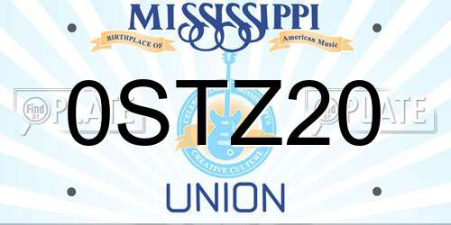 0STZ20 Mississippi License Plate