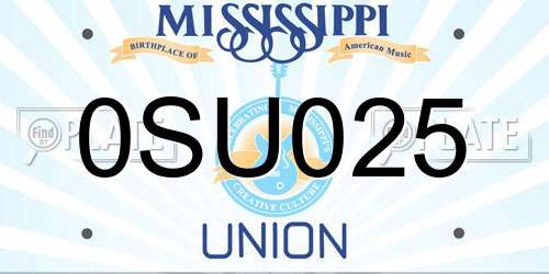 0SU025 Mississippi License Plate