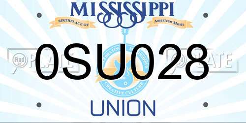 0SU028 Mississippi License Plate