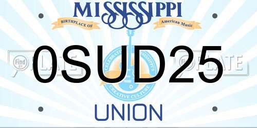 0SUD25 Mississippi License Plate