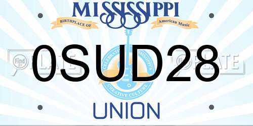 0SUD28 Mississippi License Plate