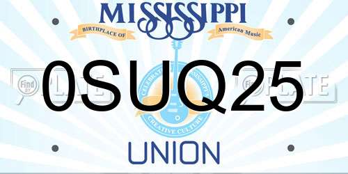 0SUQ25 Mississippi License Plate
