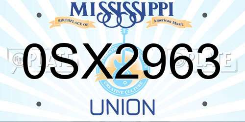 0SX2963 Mississippi License Plate