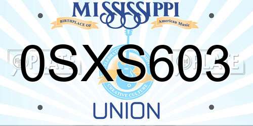 0SXS603 Mississippi License Plate