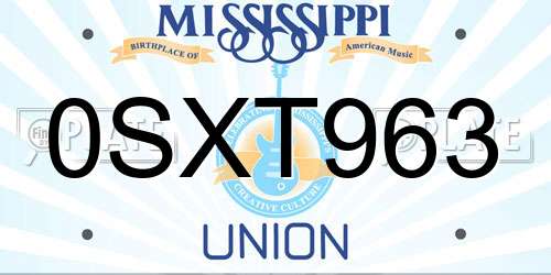 0SXT963 Mississippi License Plate