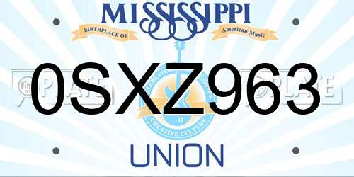 0SXZ963 Mississippi License Plate