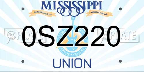 0SZ220 Mississippi License Plate