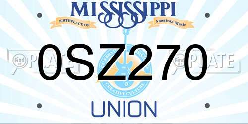 0SZ270 Mississippi License Plate