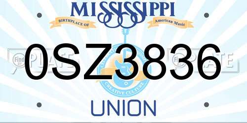 0SZ3836 Mississippi License Plate