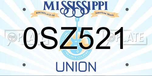 0SZ521 Mississippi License Plate