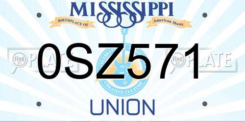0SZ571 Mississippi License Plate