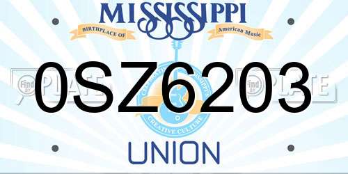 0SZ6203 Mississippi License Plate
