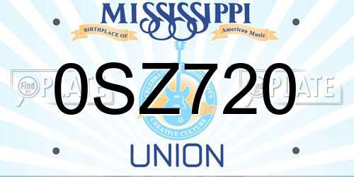 0SZ720 Mississippi License Plate