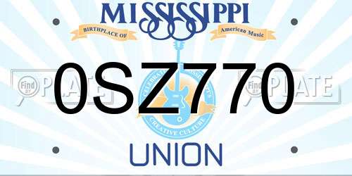0SZ770 Mississippi License Plate