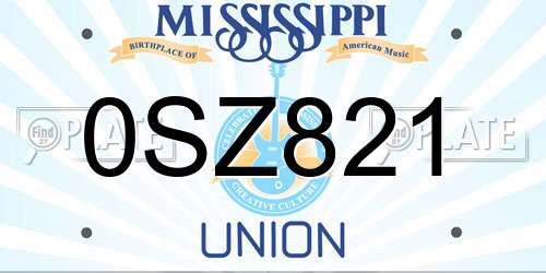 0SZ821 Mississippi License Plate