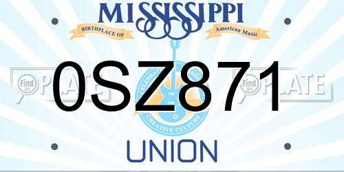 0SZ871 Mississippi License Plate