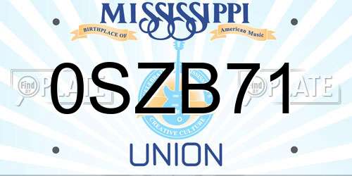 0SZB71 Mississippi License Plate