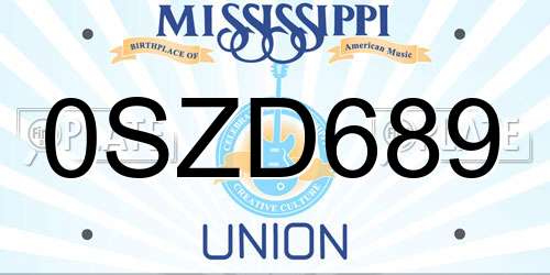 0SZD689 Mississippi License Plate