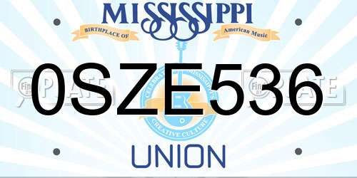 0SZE536 Mississippi License Plate