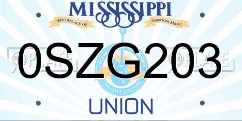 0SZG203 Mississippi License Plate