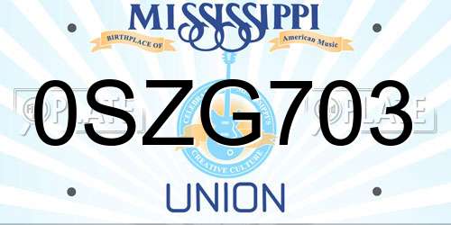 0SZG703 Mississippi License Plate