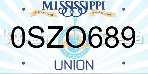 0SZO689 Mississippi License Plate