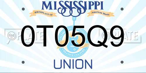0T05Q9 Mississippi License Plate