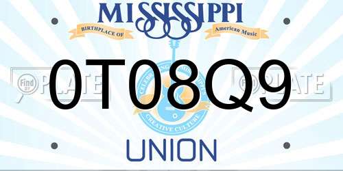 0T08Q9 Mississippi License Plate