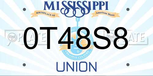 0T48S8 Mississippi License Plate