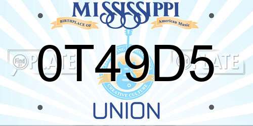 0T49D5 Mississippi License Plate