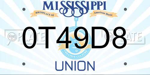 0T49D8 Mississippi License Plate