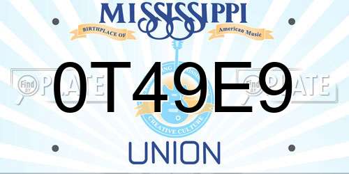 0T49E9 Mississippi License Plate
