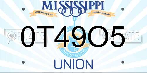 0T49O5 Mississippi License Plate