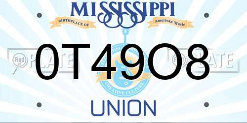0T49O8 Mississippi License Plate