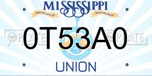 0T53A0 Mississippi License Plate