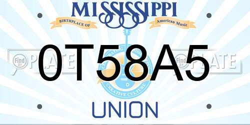 0T58A5 Mississippi License Plate