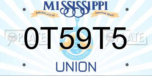 0T59T5 Mississippi License Plate